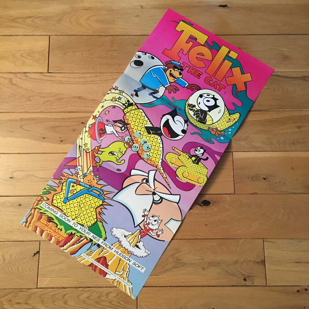 Vintage 90s Felix the Cat Nintendo Power Magazine Poster Retro Gaming Decor